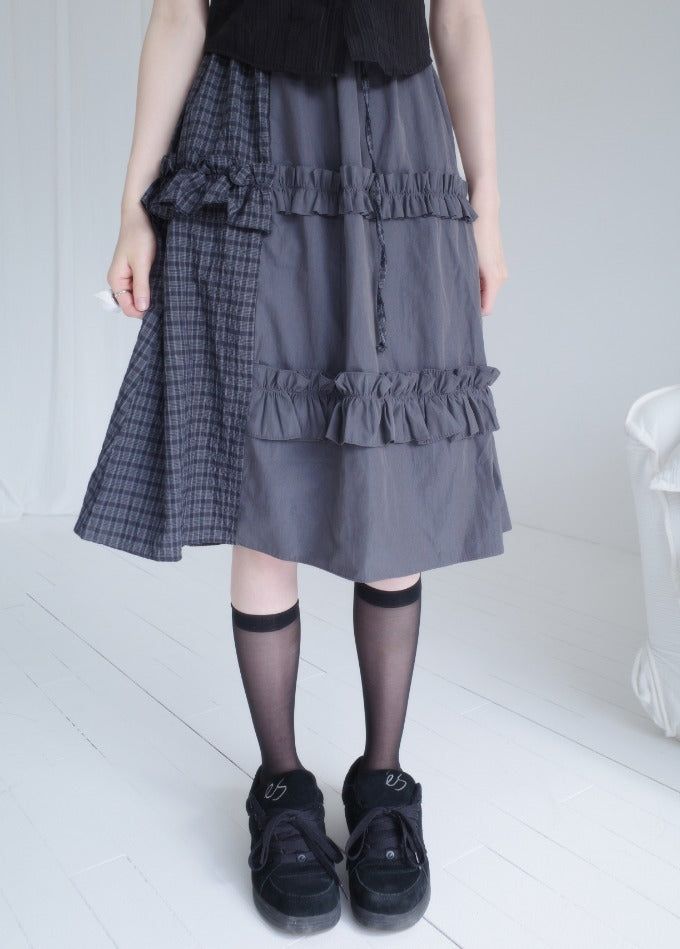 myorang（ミョラン）の「パークフリルチェックスカート（2color）（Skirts）」