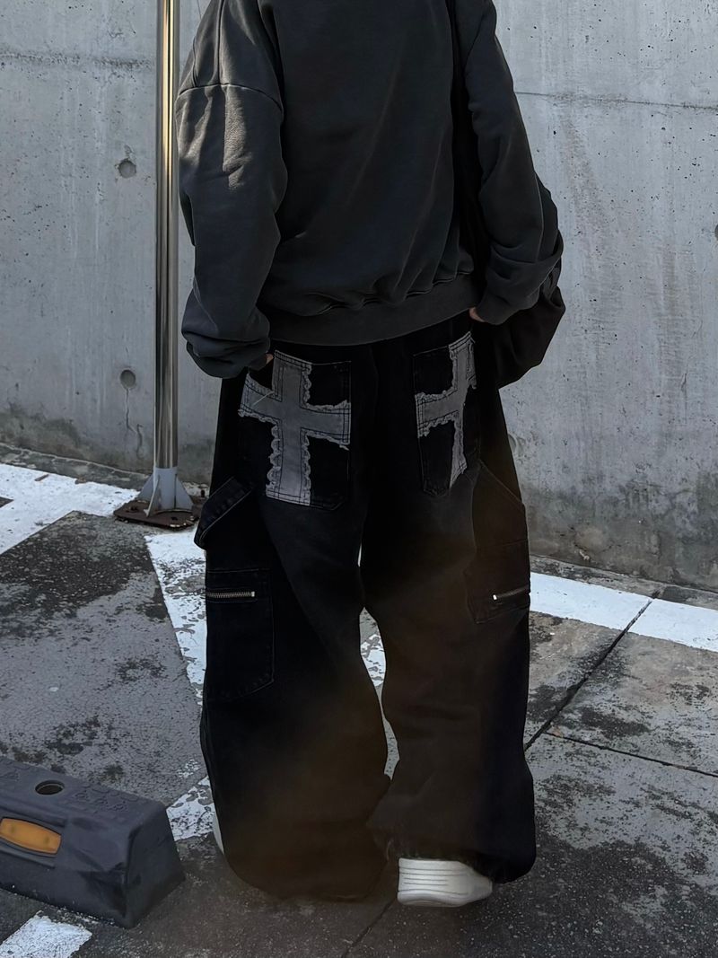 back cross carpenter denim pants