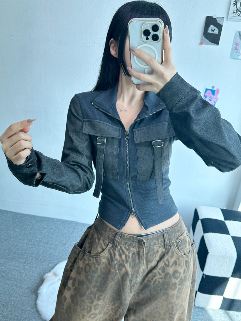 HIDDEN POCKET LEOPARD SPOT BALLOON DENIM🤎💚 - 2 COLORS
