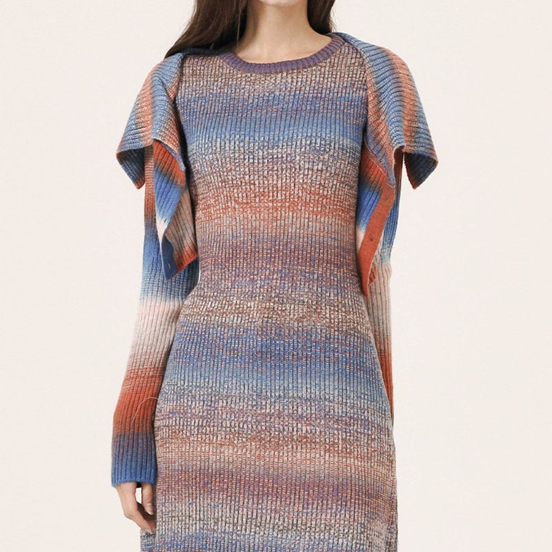 WOOL GRADATION 4WAYS BOLERO - BROWN & BLUE