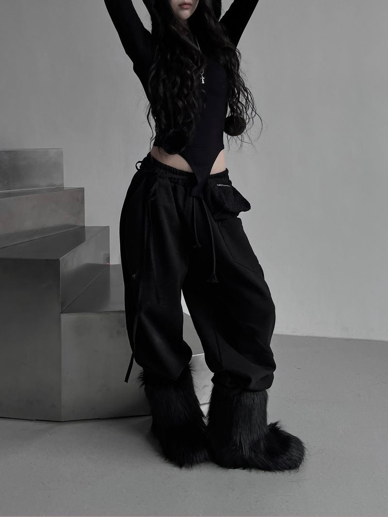 strap cut-line wide pants (fleece-lined / 2color)