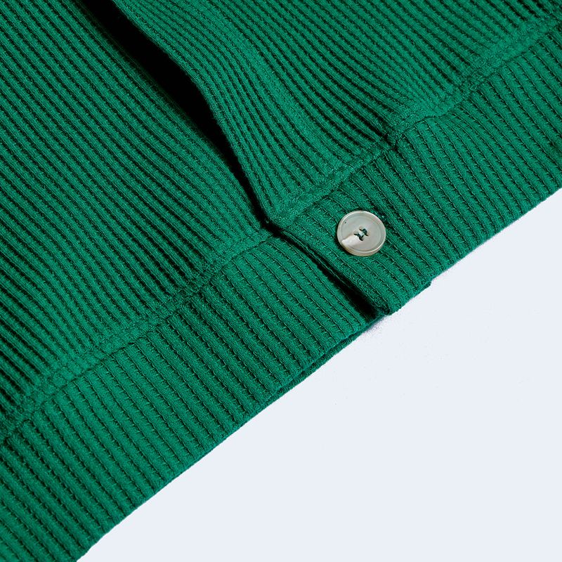 DAMP ROUND-NECK WAFFLE CARDIGAN_GREEN