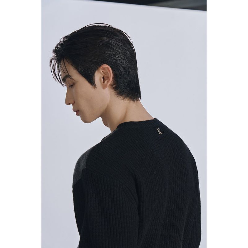 Layered wool knit cardigan(Black)