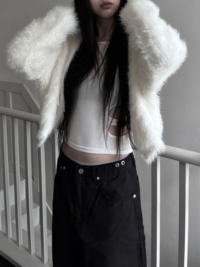 hitch fur crop cardigan (2color)