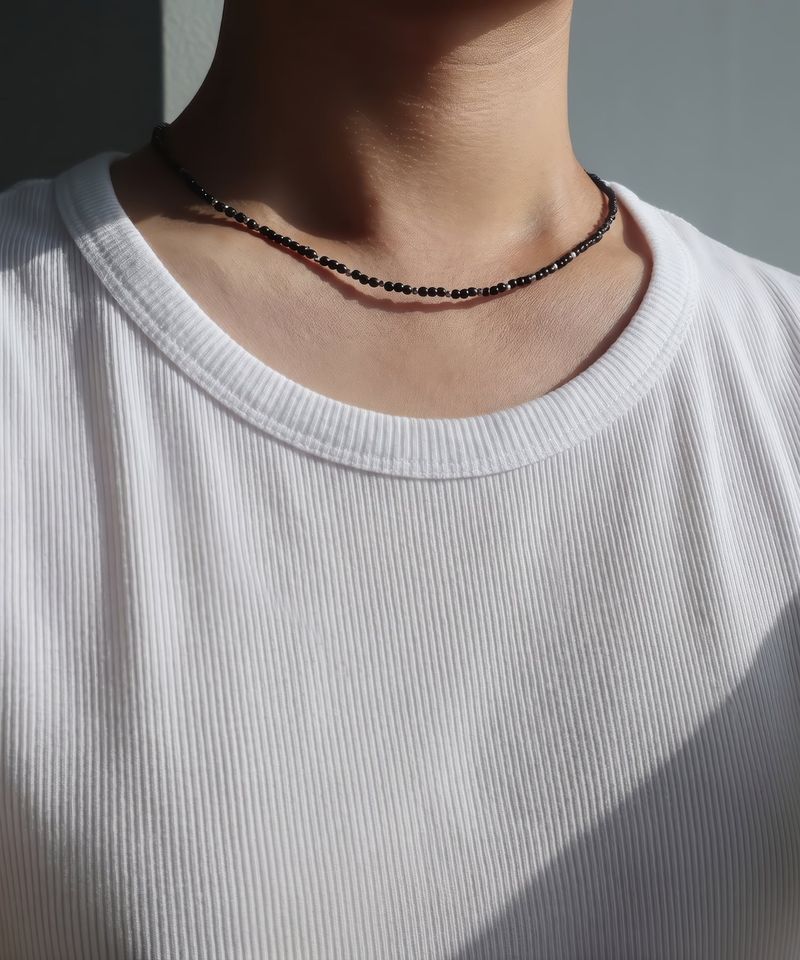 Men’s black beaded necklace_CLEF DROP DROP NEC