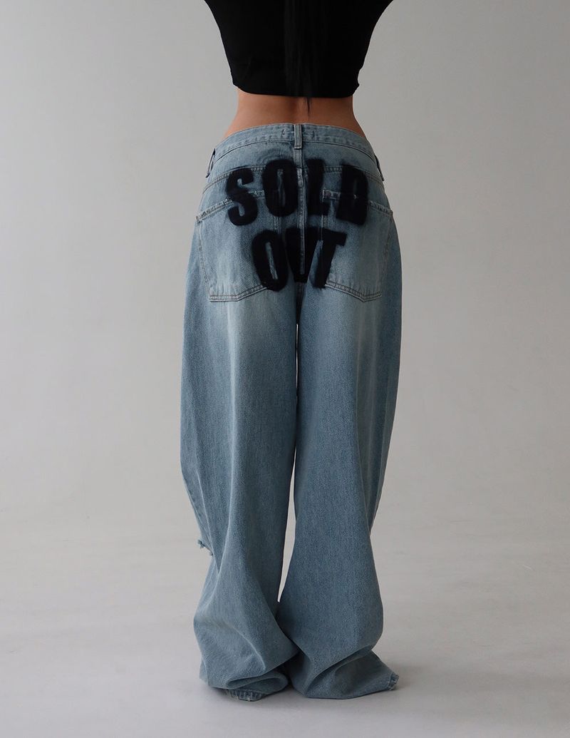 hip lettering wide jeans
