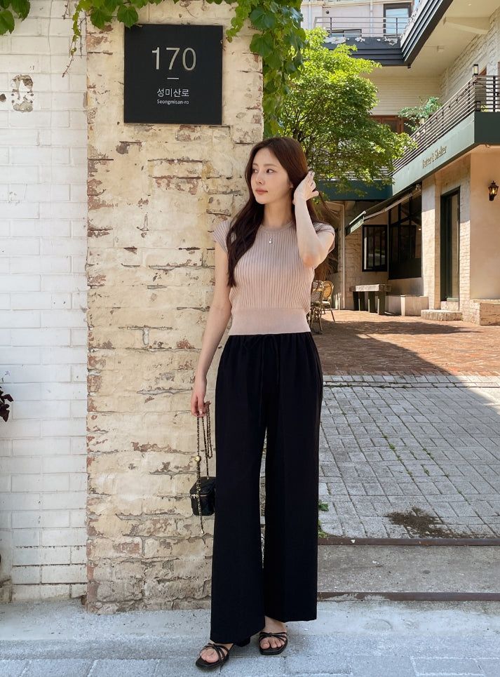 Kidden Round Neck Ribbed Cap Sleeve Knit