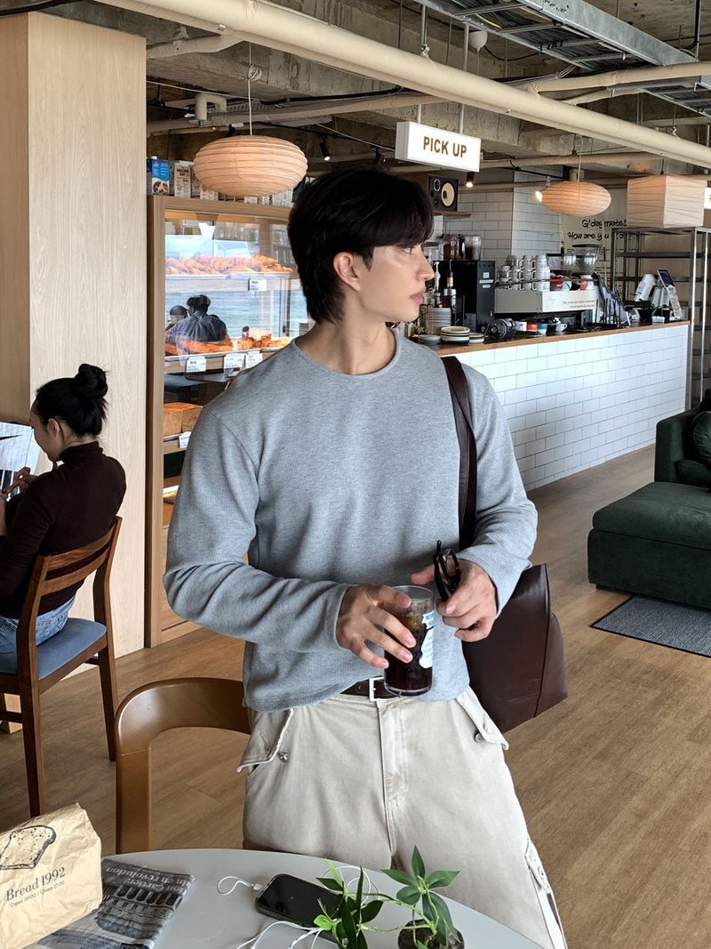 LOOKPLE（ルックプル）の「Look Rogane Daily Waffle Semi-Crop Long Sleeve T-Shirt（Tops）」