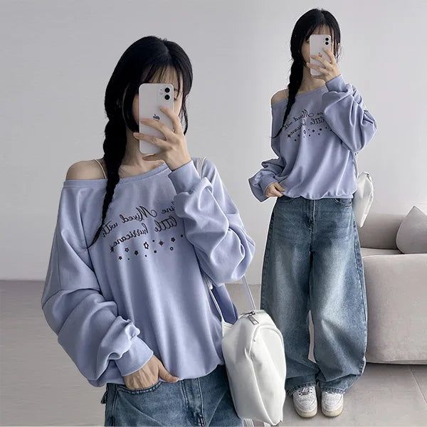 Kitsch Look Half-Off-Shoulder Sunshine Sweatshirt (3 colors)