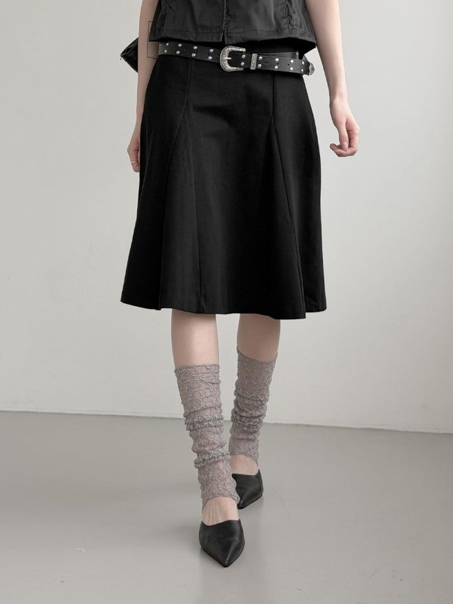 Cotton Gored Flare Midi Skirt