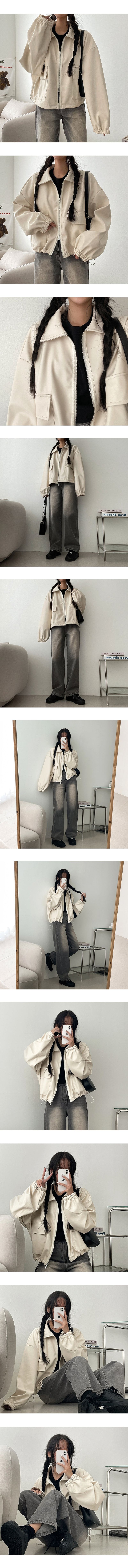 Pelo Leather String Pocket Collar Jacket