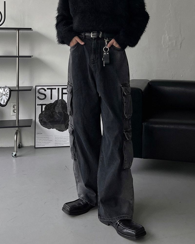 OWN Pantheon Solid Cargo Pocket Denim Pants (2 colors)