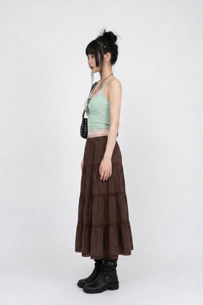 RUSTIC ROMANCE TIERED MAXI SKIRT