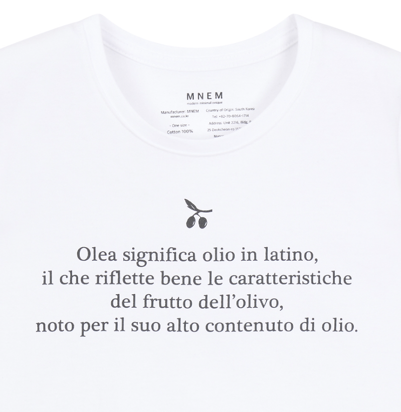 [mnem] olive print cropped t-shirt (white)