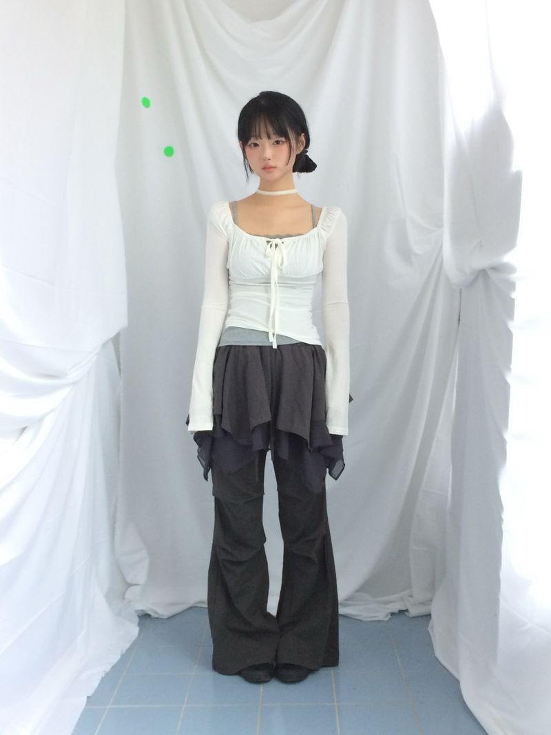 Slim Fit Ribbon Shirring Top