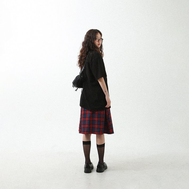 TARTAN CHECK WRAP SKIRT RED
