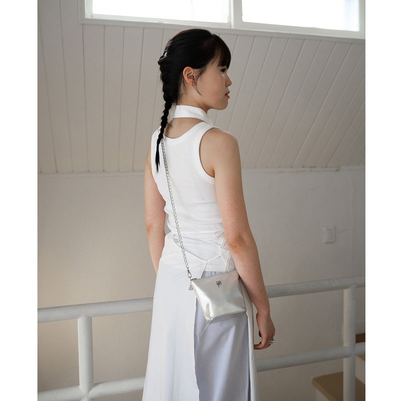 leather mignon bag - silver / strap - ( cowleather, chain)