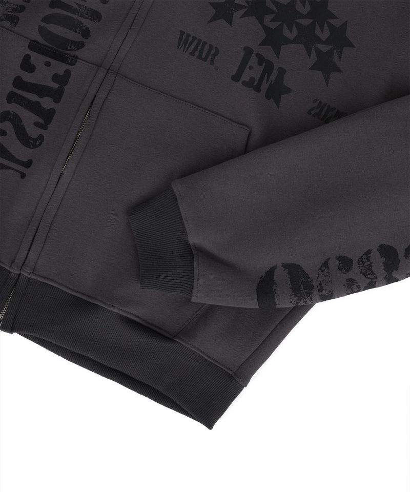 Marine Crack Print Hooded Zip-Up - Charcoal