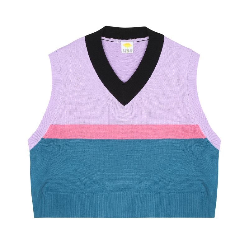 wonder visitor（ワンダービジター）の「Striped crop knit vest [Lilac]（Tops）」