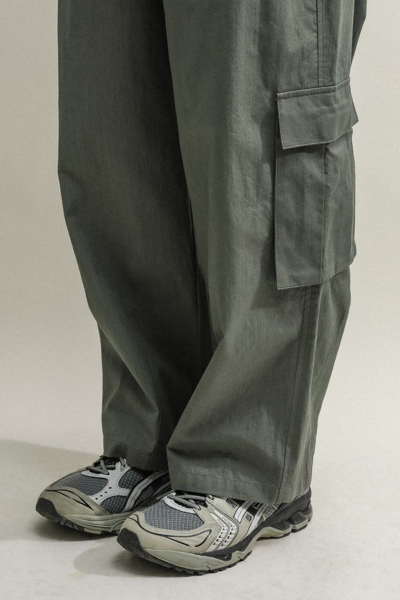UTIL POCKET PANTS-HERRINGBONE KHAKI