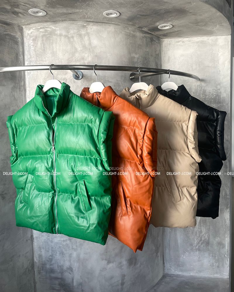Oversized fit leather padded vest