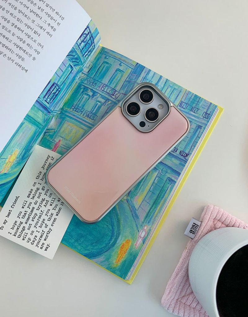 [MADE]ピーチピンク シルバーエポキシ バンパー iPhoneケース