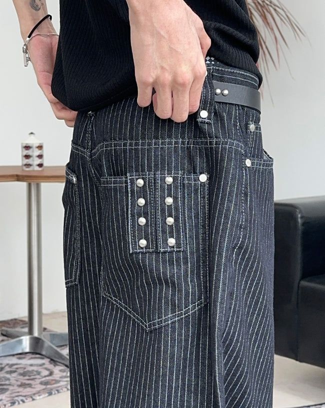 エッフェルスタッドストライプデニムパンツ