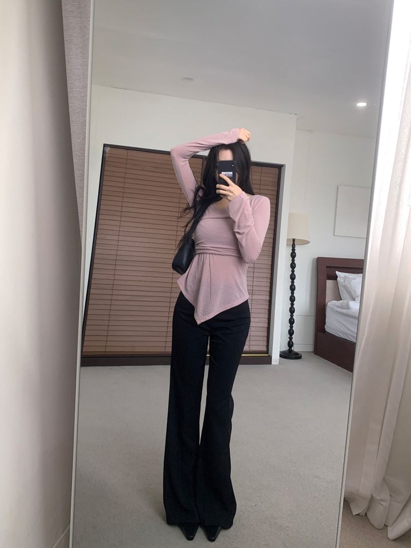 Berre Wrap Shirring Asymmetric Long Sleeve Tee