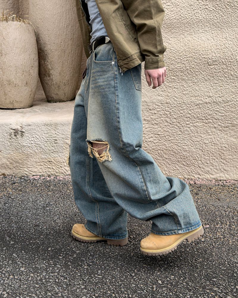 Roy Distressed Wide Denim Pants