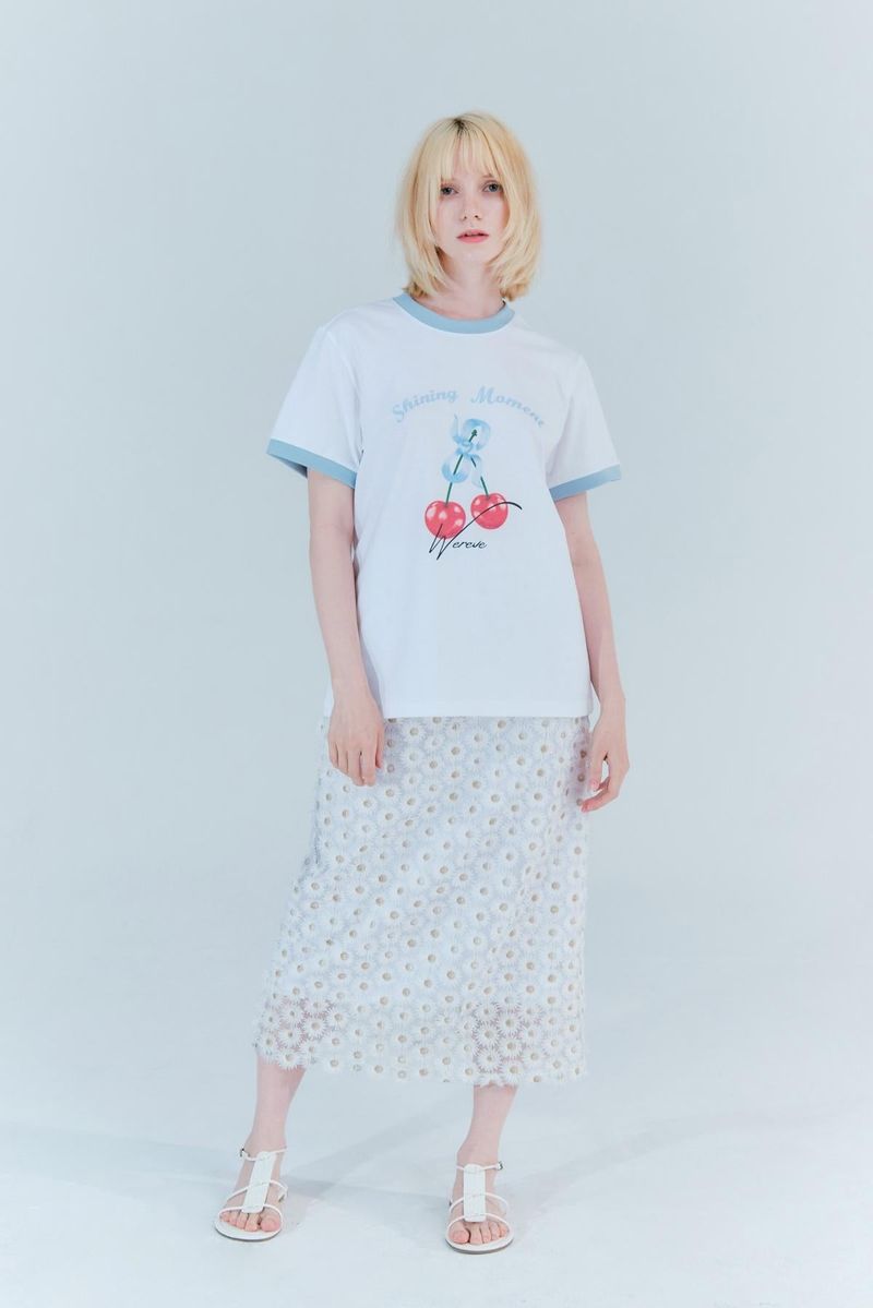 Cherry ringer t-shirt_white/pale blue