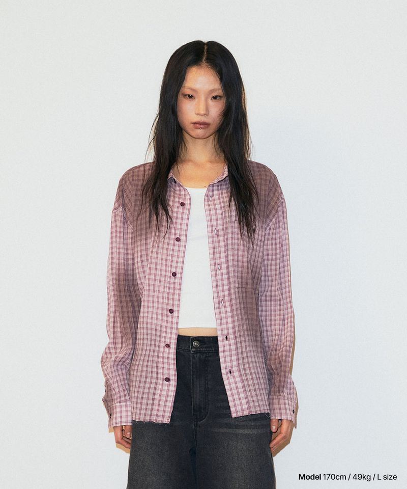 SPRAY DYEING CHECK CROP SHIRT