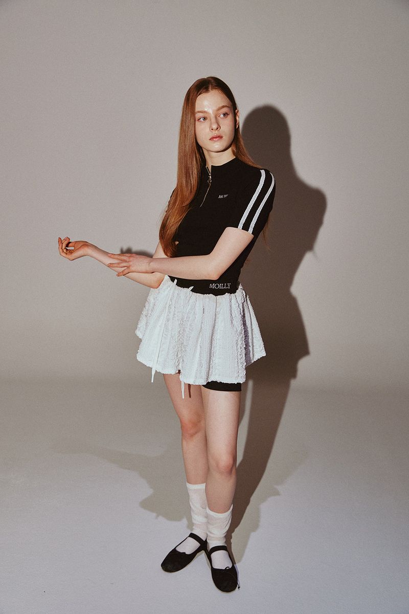 Frill Mini Shirring Skirt White