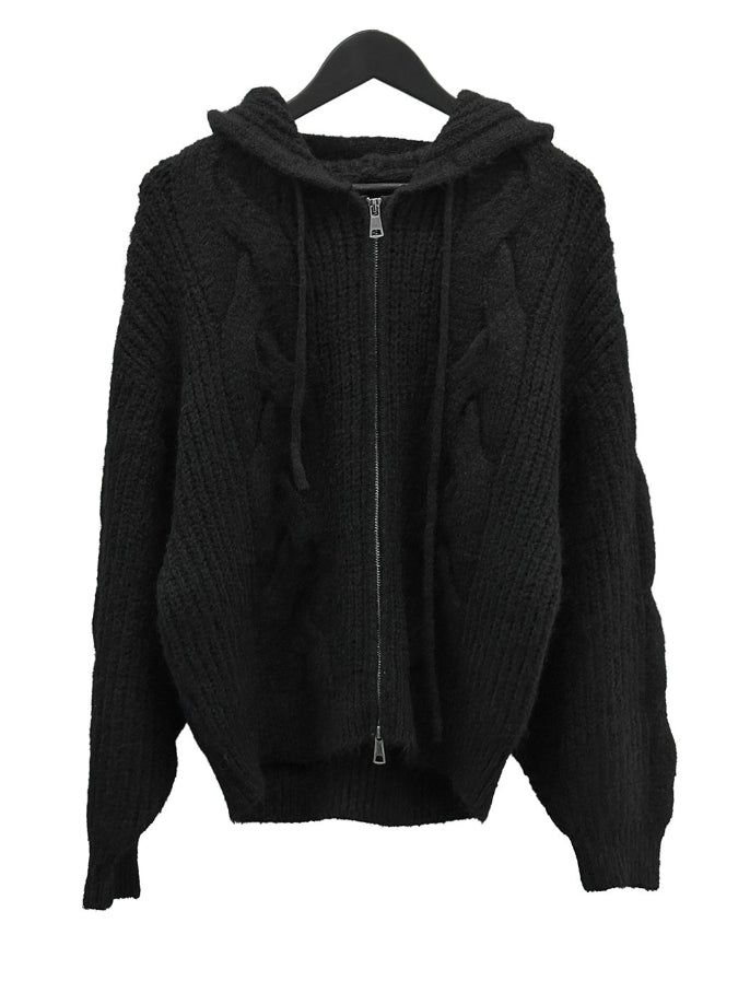 Cable Two-Way Knit Hood Zip-Up