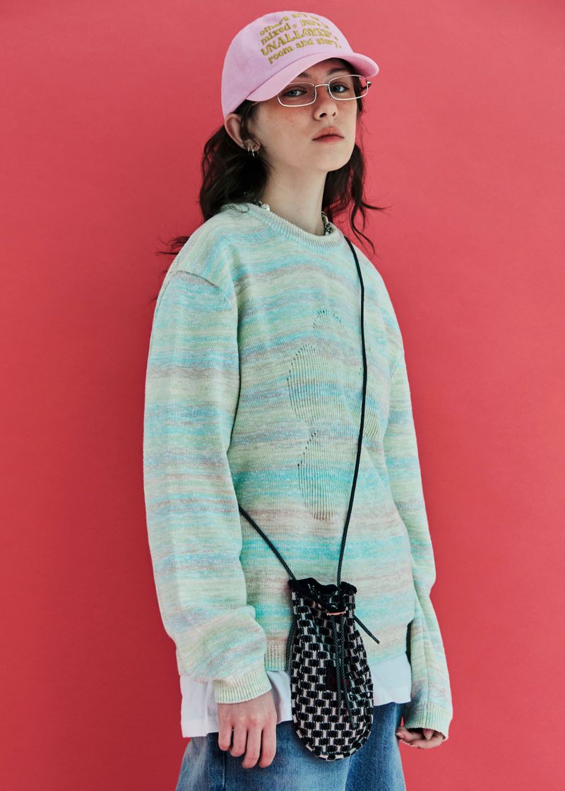 FLOWER GRADATION STRIPE KNIT / LIGHT GREEN