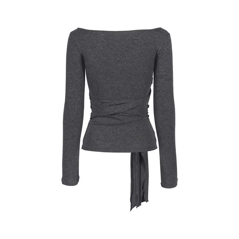 WRAP TIE BOATNECK TOP_Charcoal