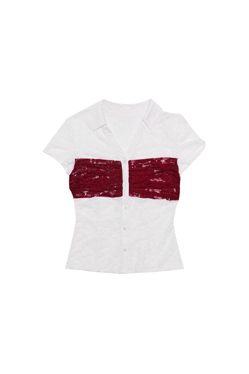 DARLING, YOU ARE BAD（YOU ARE BAD）の「LACE SHIRRING SHIRT #WHITE&RED（Tops）」