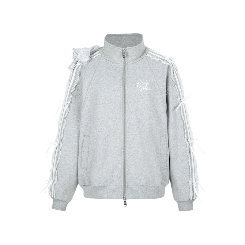 13DE MARZO Bear Lacy Knot Zip Sweatshir
