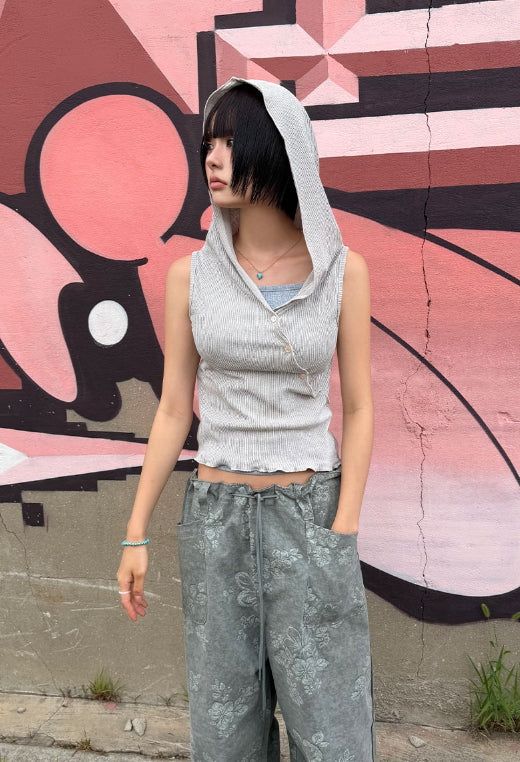RIPSTOP FLOWER WIDE PANTS