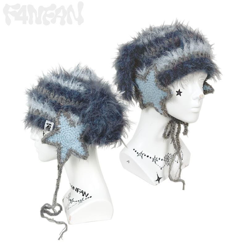 F4NFAN（ファンファン）の「ハンドメイド クロシェ パピーイヤー ハット & スター イヤーウォーマー - ミスティ クールトーン（帽子）」