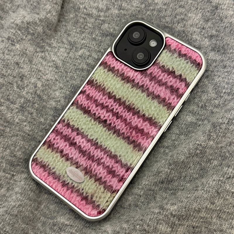 MOHAIR STRIPE SILVER EPOXY CASE _ PINK
