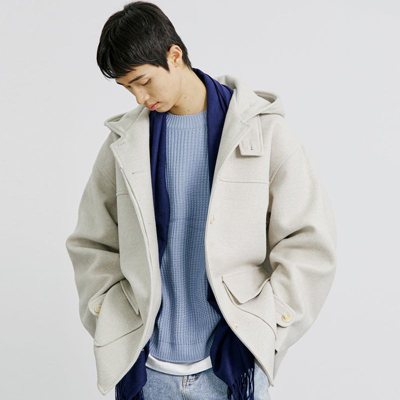 WOOL BLENDED FIELD HOOD COAT OATMEAL