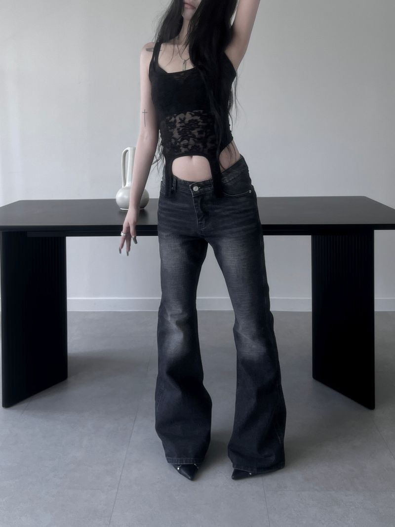 washed slub bootcut denim (2color)
