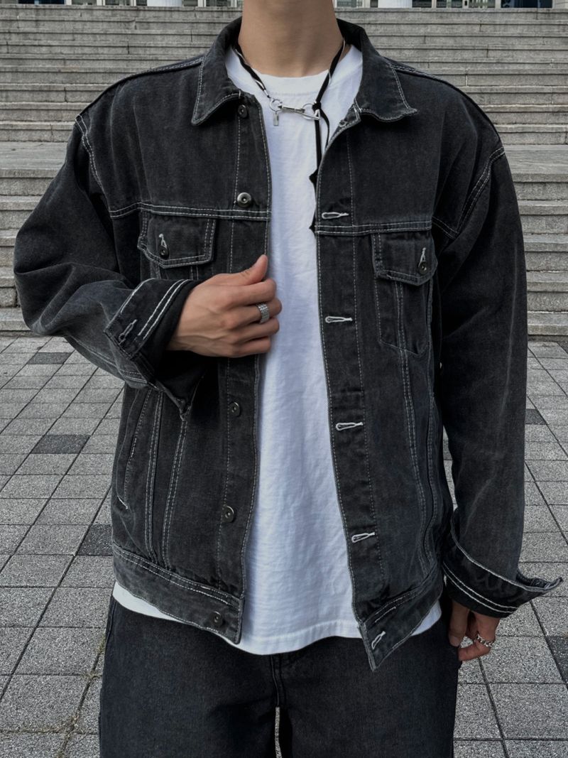 Basic Washed Black Denim Jacket