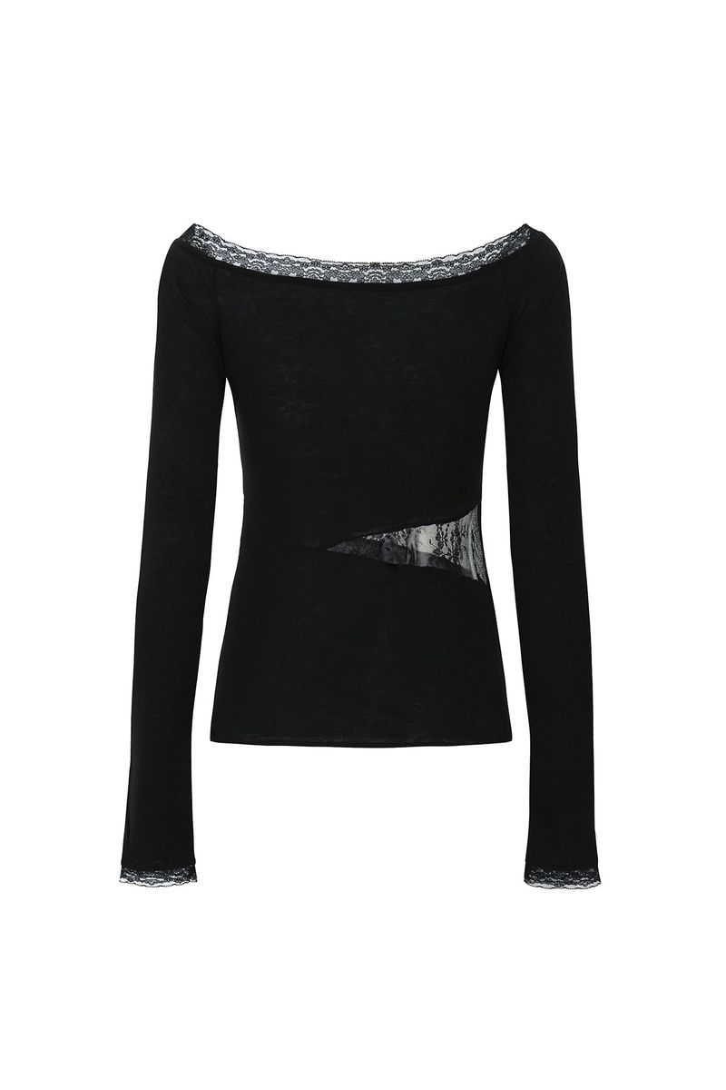 LACE BOATNECK TOP black