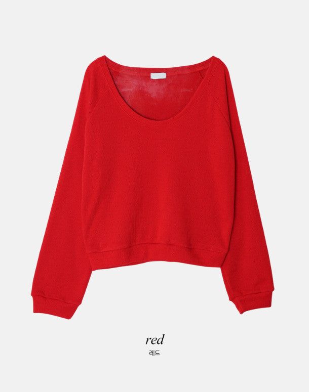 U-neck Eyelet Basic Knit T-Shirt (4color)