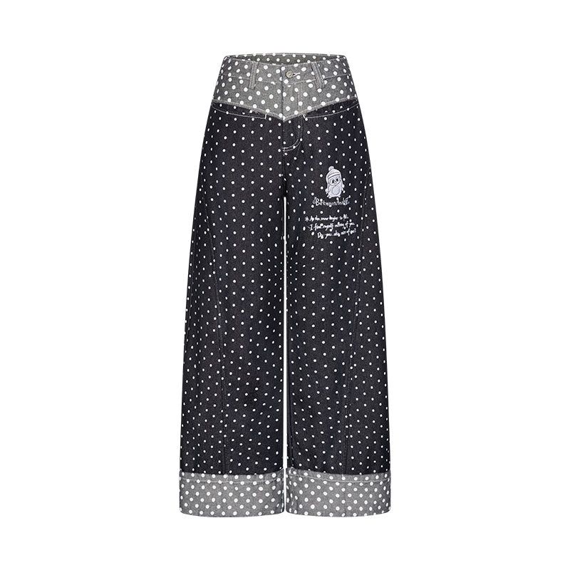 BETWEENAND「Hokkaido Snow」Winter Penguin Embroidery – Original Autumn/Winter Design, Slimming Effect, Thickened Denim Jeans
