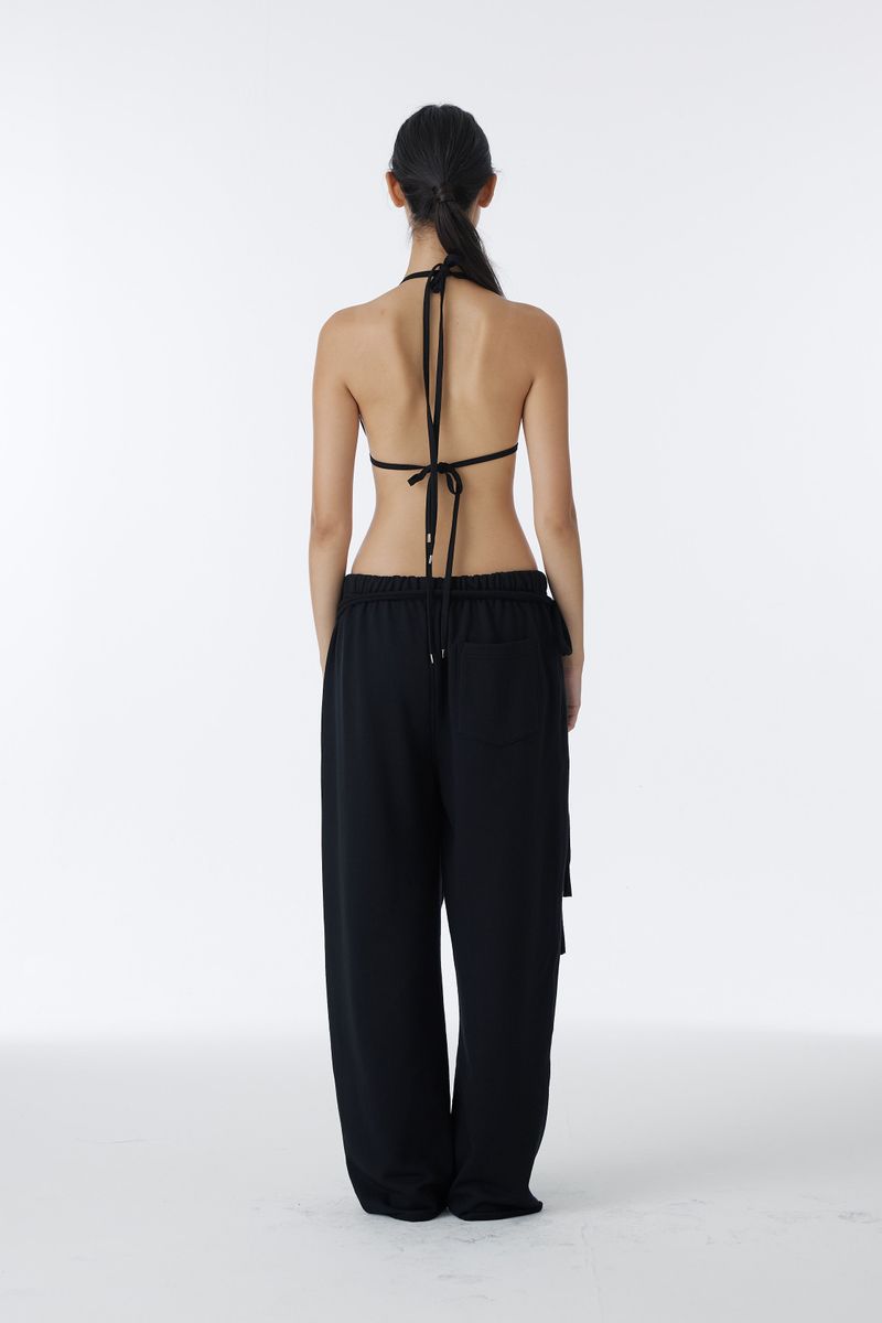 SHIRRING TIE SWEAT PANTS (BLACK)