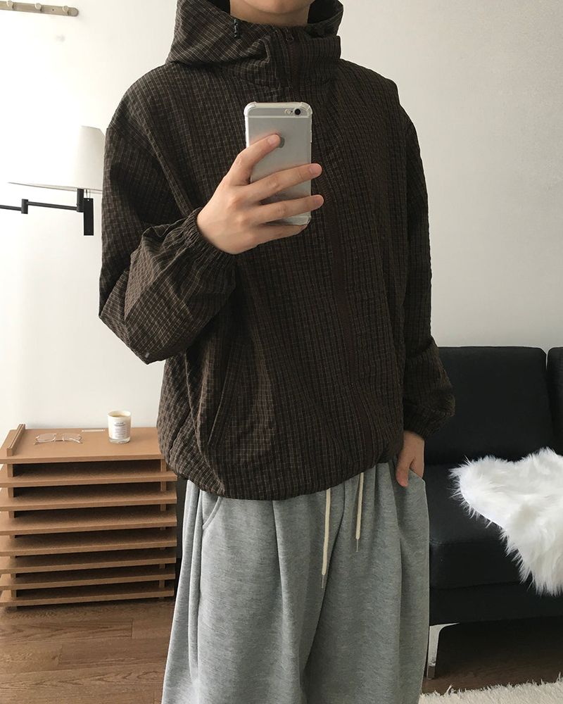 Burnt Check Hood Windbreaker