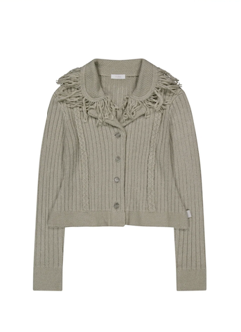 Tassel Collar Knit Cardigan / Grey