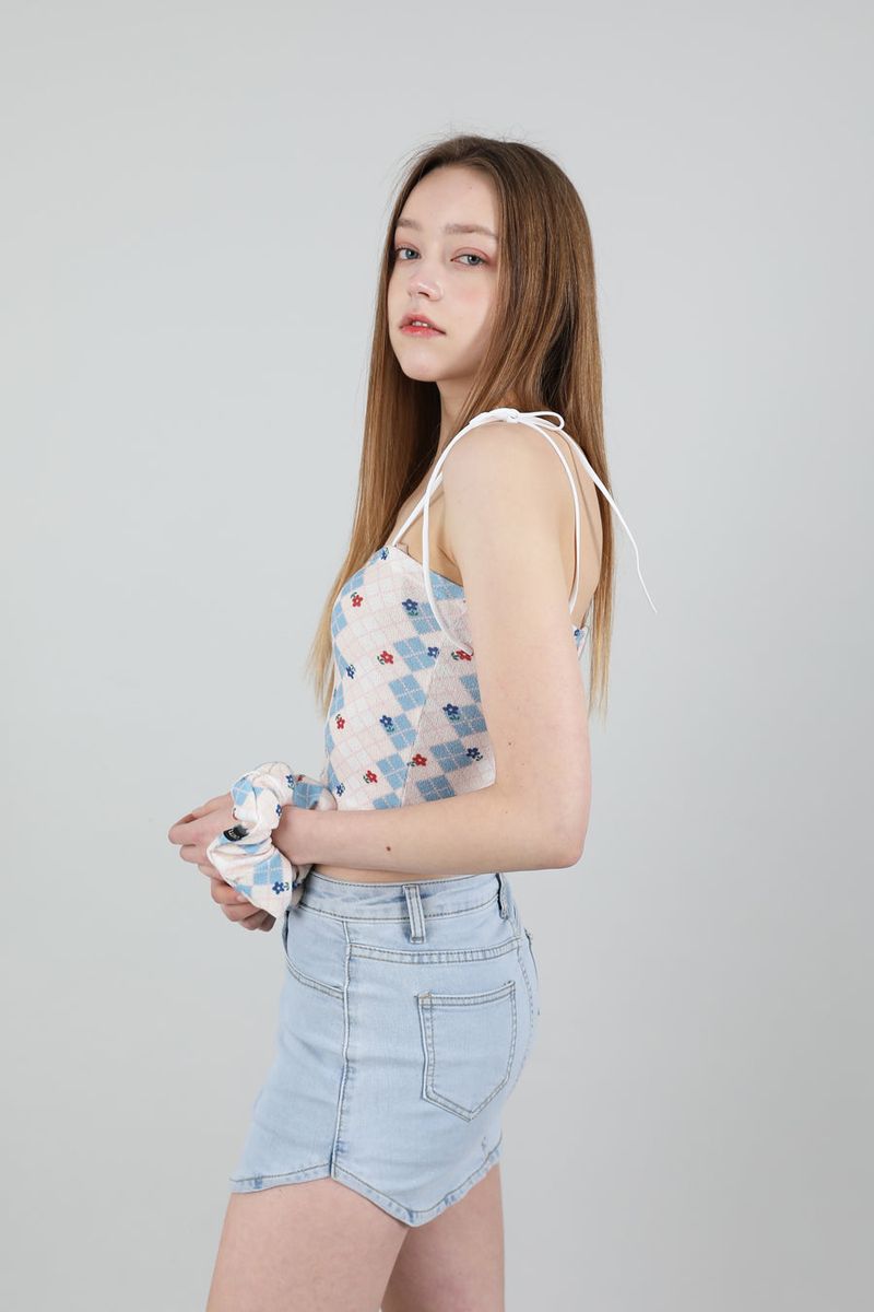 SET Highteen Sleeveless Crop Top Scrunchie Blue